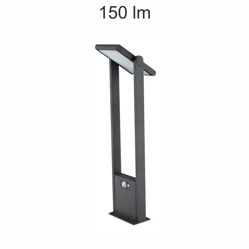borne led potelet 60cm-noire-tete solaire orientable-detecteur de mouvement-ip54-150lm-4000k