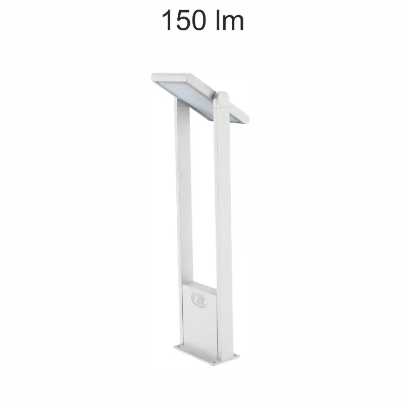 borne led potelet 60cm-blanche-tete solaire orientable-detecteur de mouvement-ip54-150lm-4000k