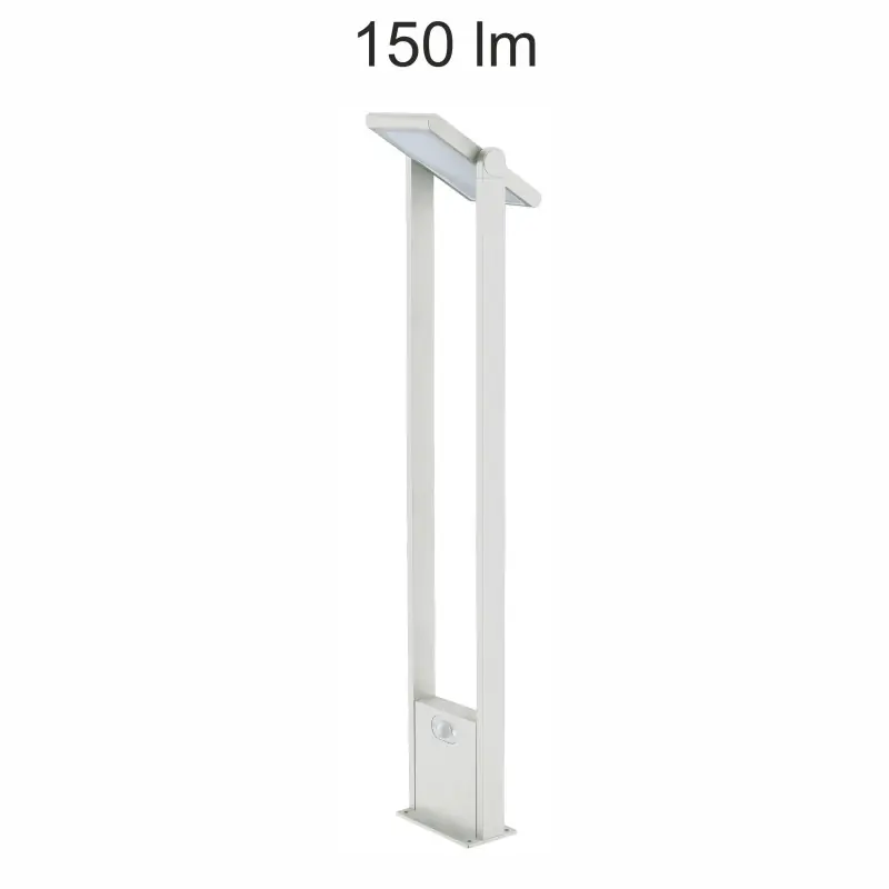 borne led potelet 100cm-blanc-tete solaire orientable-detecteur de mouvement-ip54-150lm-4000k