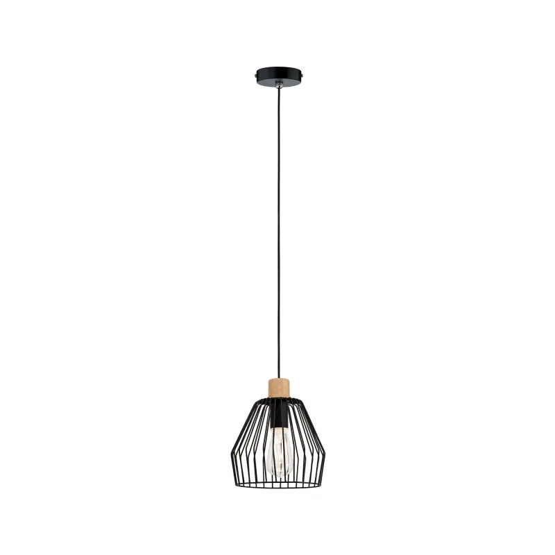 Suspension Cameo IP44 max 20W E27 Noir/Bois 230V Métal/Bois