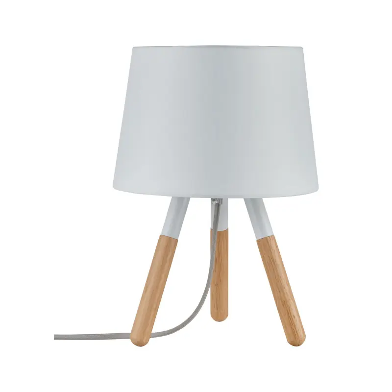 Neordic Berit lampe de table max 1x20W E27 Blanc/Bois 230V Tissu/Métal/Bois
