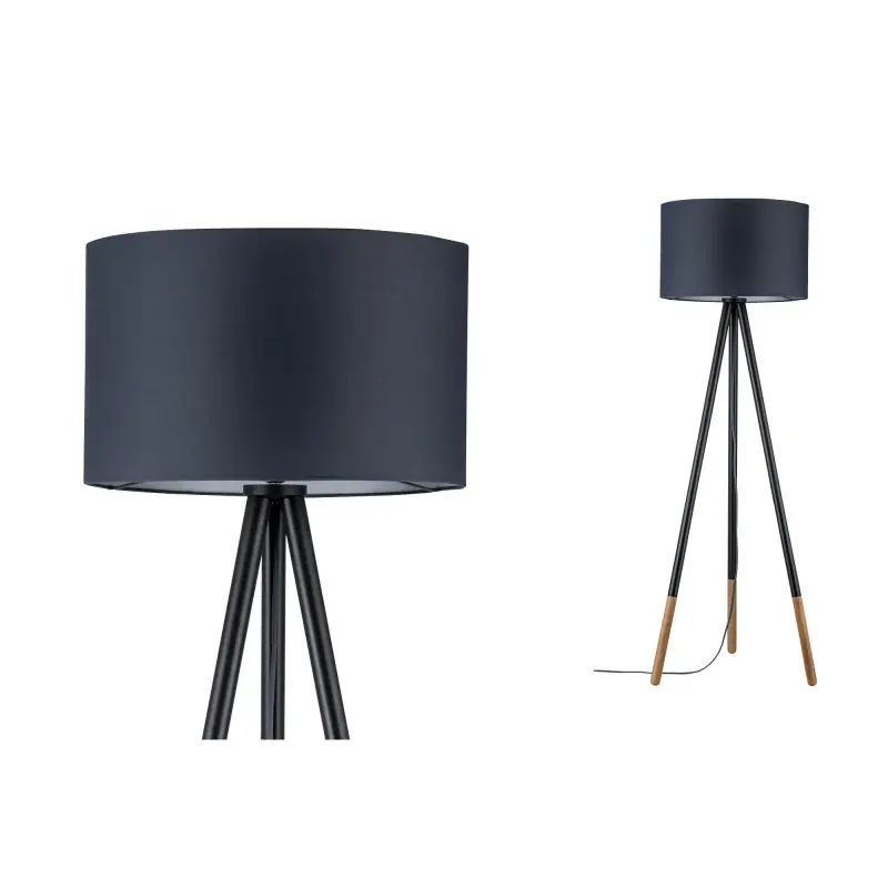 Neordic Rurik Lampadaire max 1x20W E27 Gris/Bois 230V Tissu/Métal/Bois