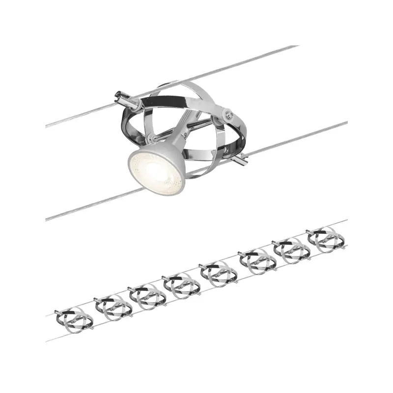 Wire System Cardan max. 8x10W GU5,3 Chr Mat/chrome 230/12V 80VA métal