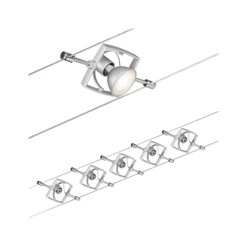 Wire System Set Mac II max. 5x10W GU5,3 Chrome mat 230/12V 60 VA Métal/Plastique