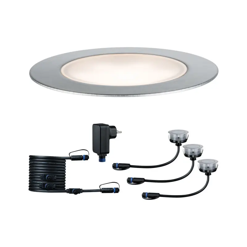 Kit base Floor Plug & Shine ext IP65 3000K 3x1W 24V 70mm, arg inox/plas
