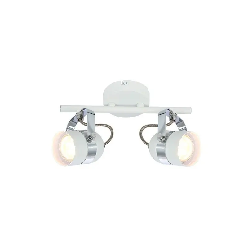 applique éclairage mural ou de plafond spot double patere orientable blanc et chrome-culot gu10