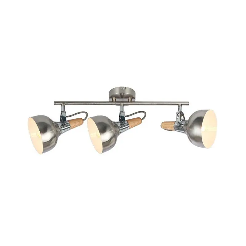 Applique murale plafonnier spot triple tètes patère orientable acier et bois-culot e14