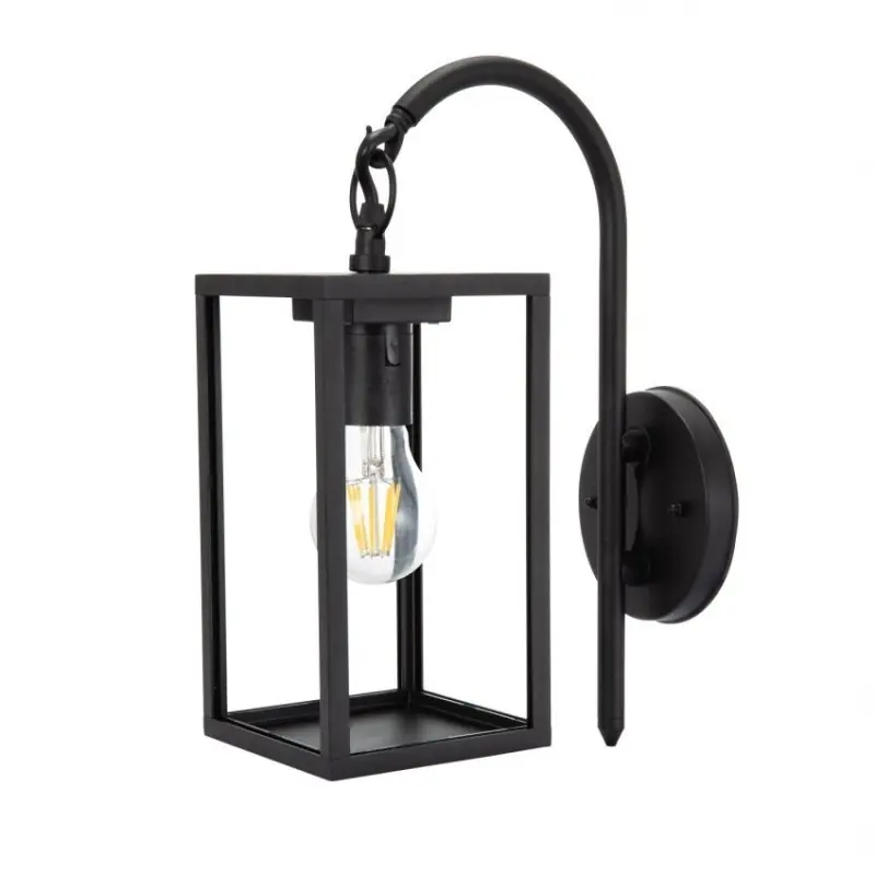 Applique lanterne murale noire culot e27-ip44_220v-cage moderne