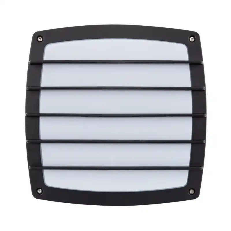 applique exterieur hublot carre grille noir 30cm interieur-culot e27-ip54-220v