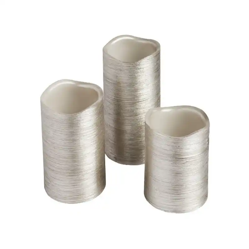 kit de 3 bougies argent a led a piles flamme blanc chaud