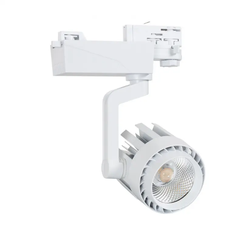 projecteur led 30w blanc-36°-cri 80-2400lm-3000k-4000k-6000k-sur rail 3 allumages aluminium blanc boutiques commerces