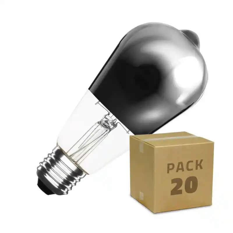Pack 20 Ampoules led filament dimmable culot e27 verre reflecteur chrome-edison-800 lumens-2200k