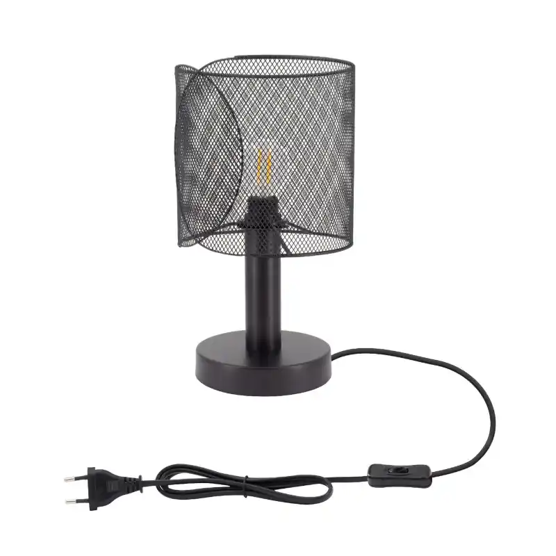 lampe de table noire culot e27 pied 30cm style cage grillage noir