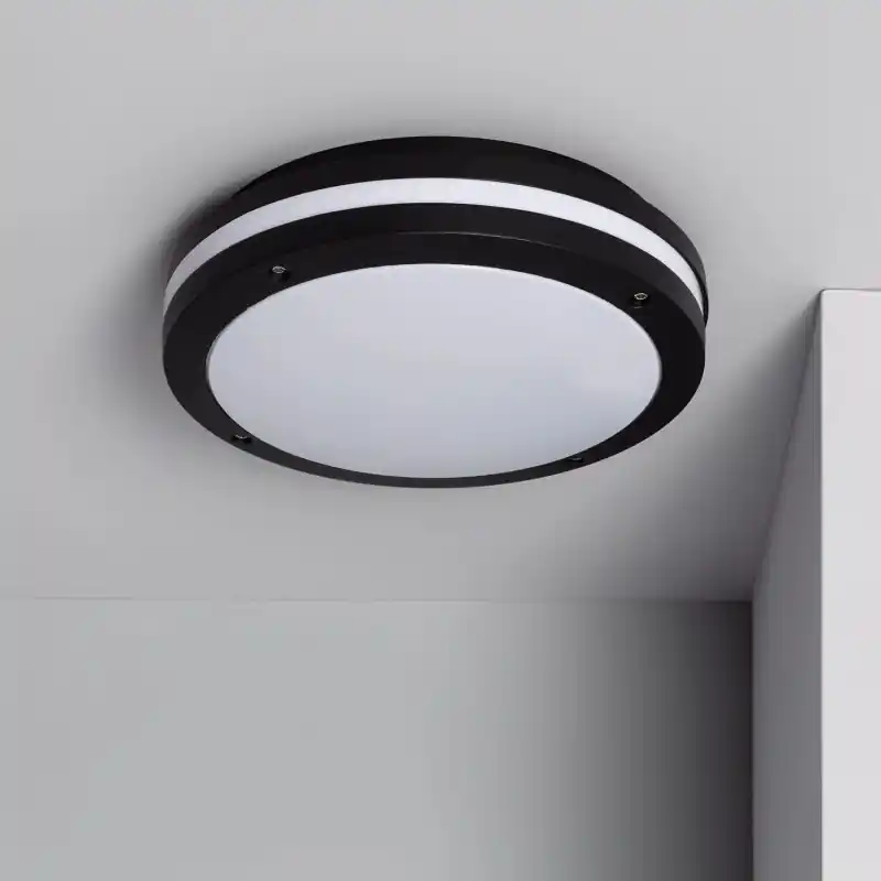 Applique extérieur hublot rond noir 30cm intérieur-culot e27-ip54-220v