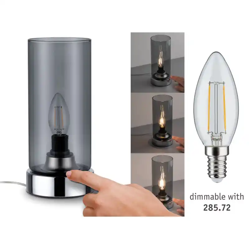 Lampe à poser Pinja max.1x20W E14 Chr/verre fumé br 230V métal/verre
