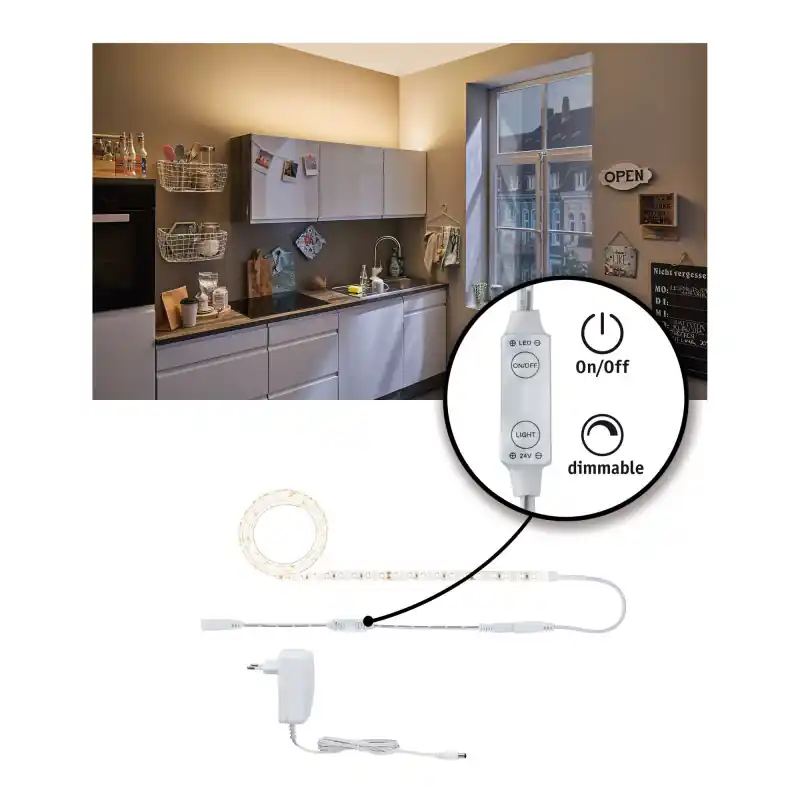 Kit FN SimpLED Power 1,5m blc chaud avec Variateur/inter 17W 230/24V DC blc pl