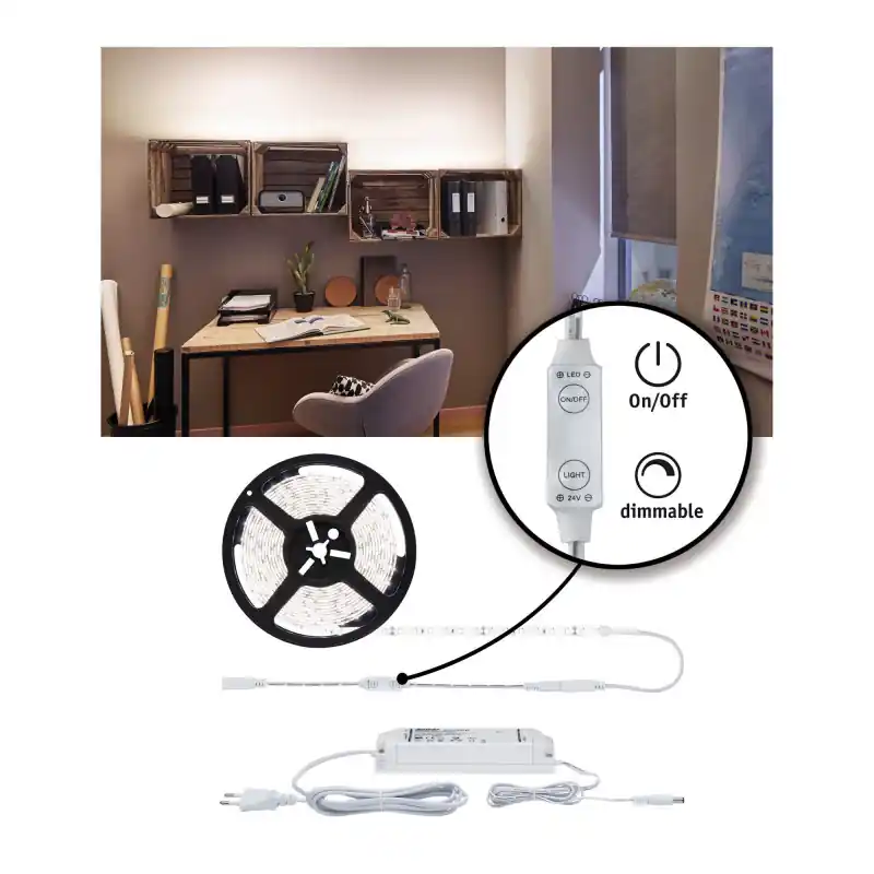 Kit FN SimpLED Power 5m blanc neutre avec variateur 50W 230/24V DC blc pl