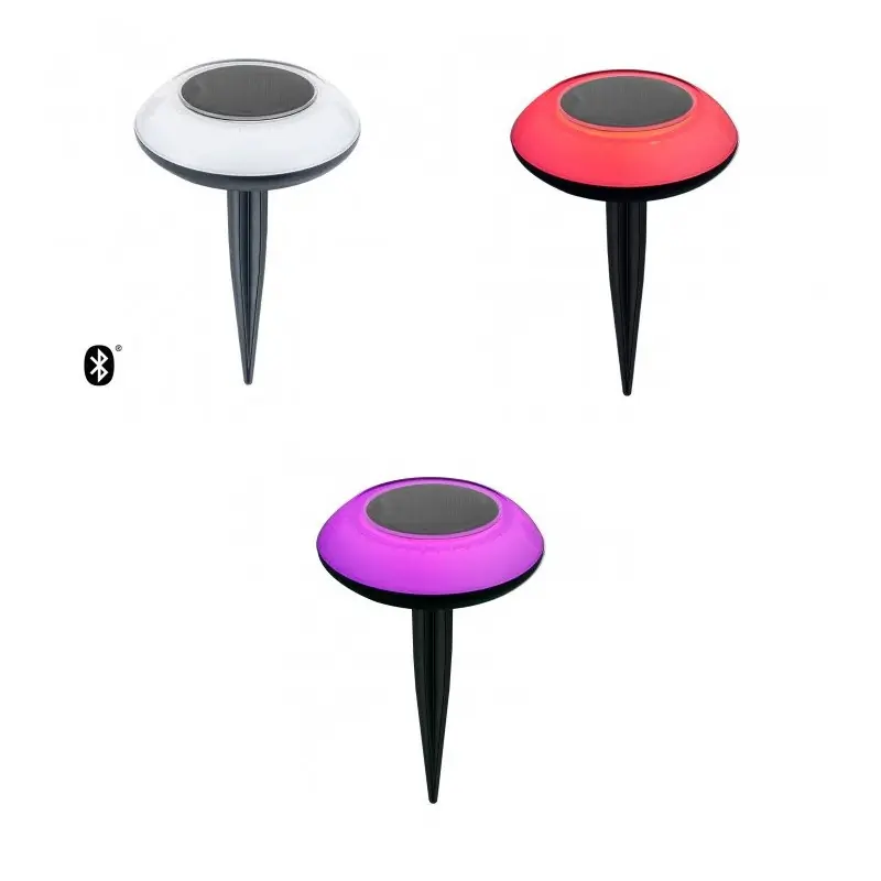 Haut parleur bluetooth piquet solaire ip65 rgbw eclairage jardin