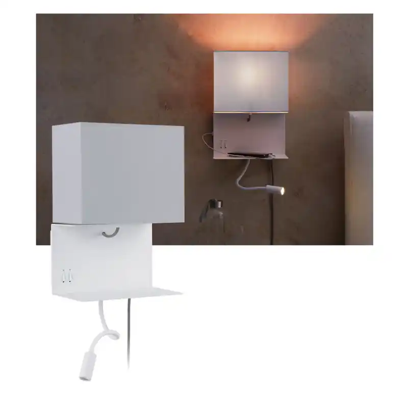 Applique usb avec étagère Merani E27 3000K 120lm 230V 2,5W gradable Gris/Blanc