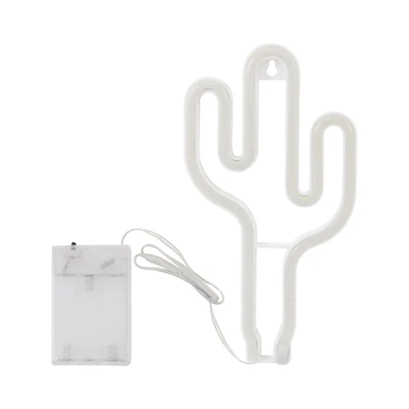 Lampe néon led sur piles forme de cactus vert