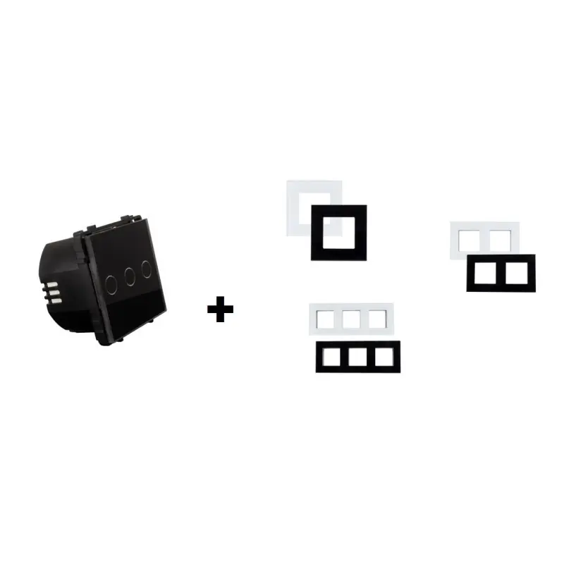 Interrupteur tactile triple allumage verre noir ou blanc a composer