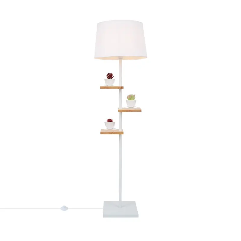 lampadaire sur pied bois 164 cm abat-jour 35cm culot e27-3 etagéres