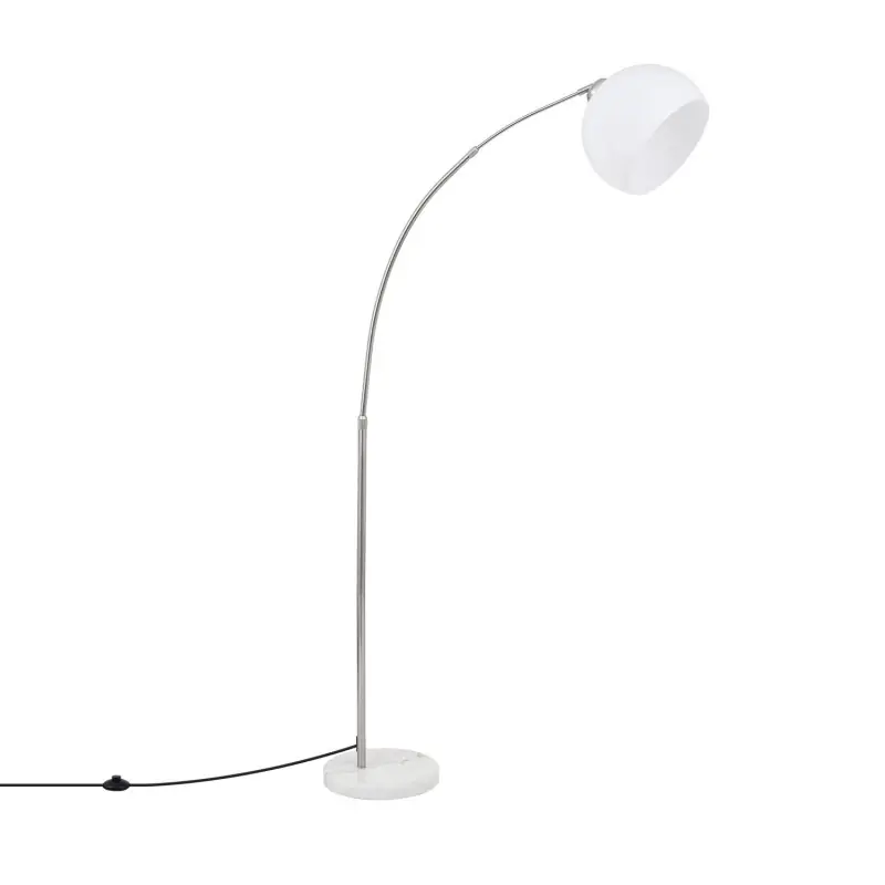 Lampadaire 179cm arc chrome et blanc culot e27 pied aluminium moderne