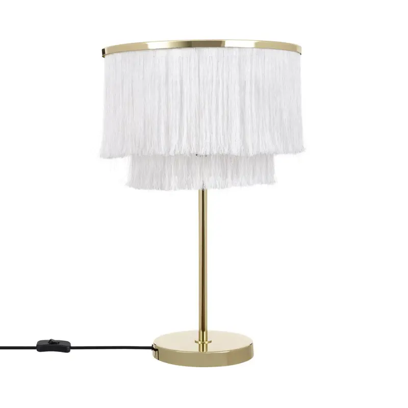 lampe de table culot e27 pied metal doré et abat jour blanc