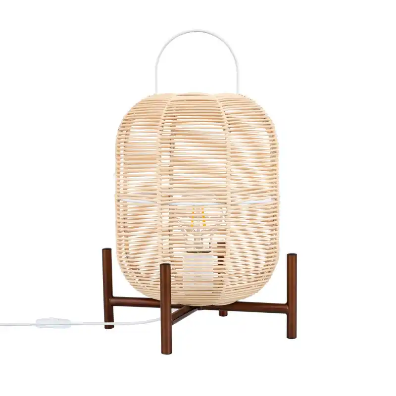 Lampe sur pied métal forme panier bois culot e27