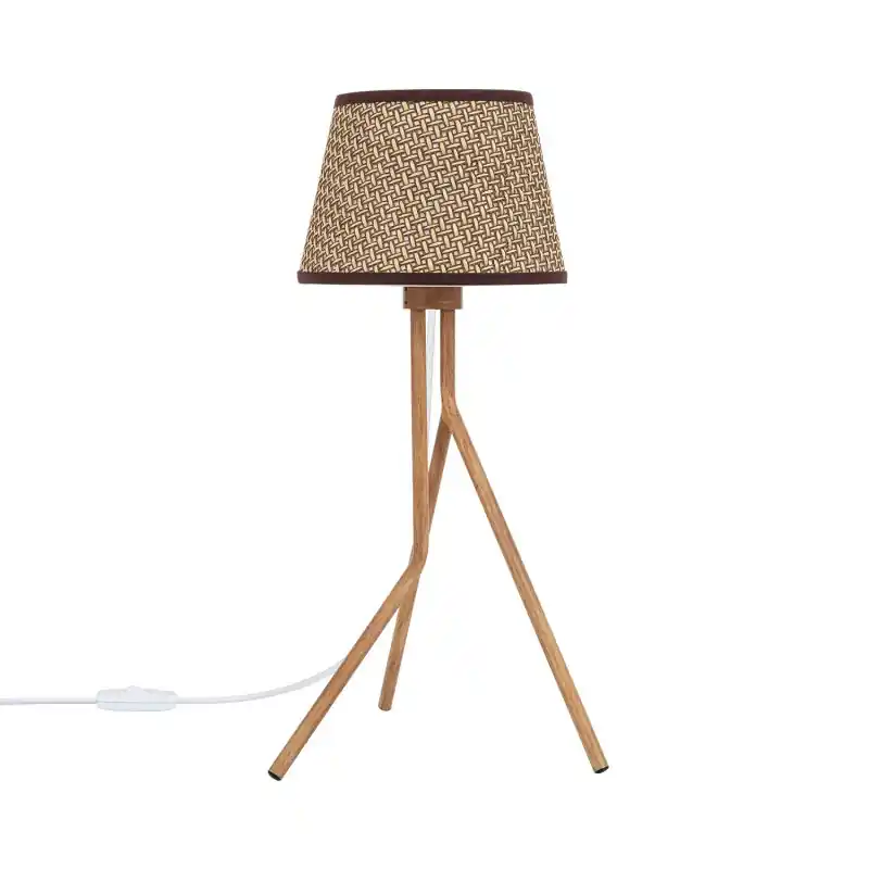 lampe sur pied abat-jour tressé culot e27 pied bois