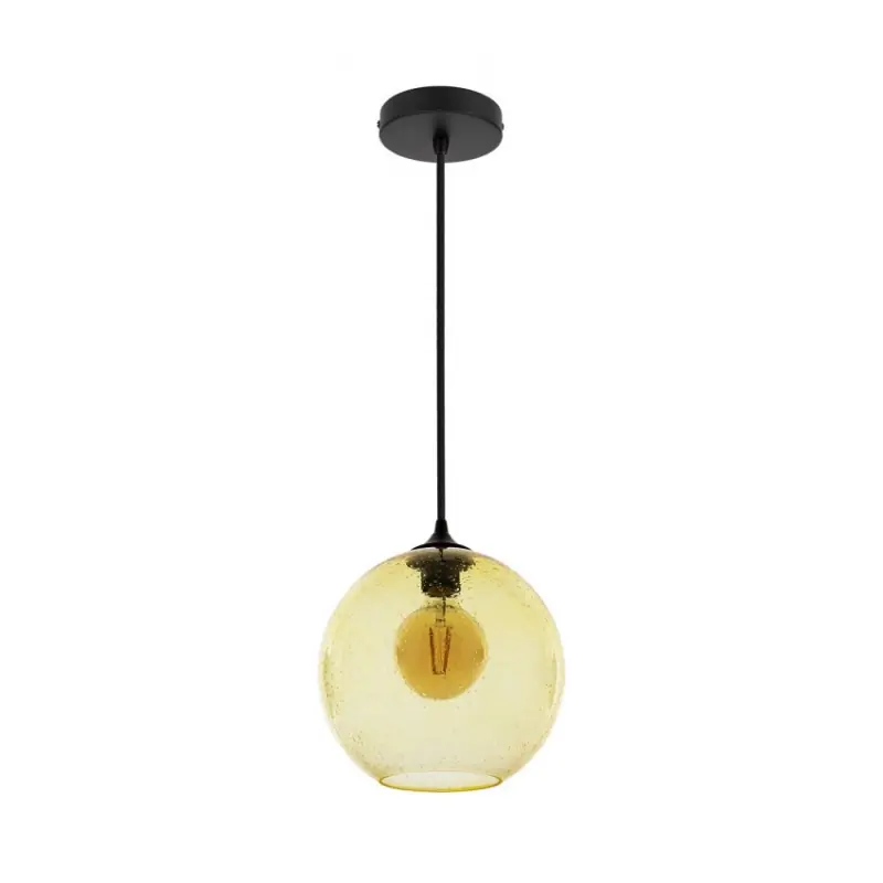 suspension boule 28cm verre jaune culot e27