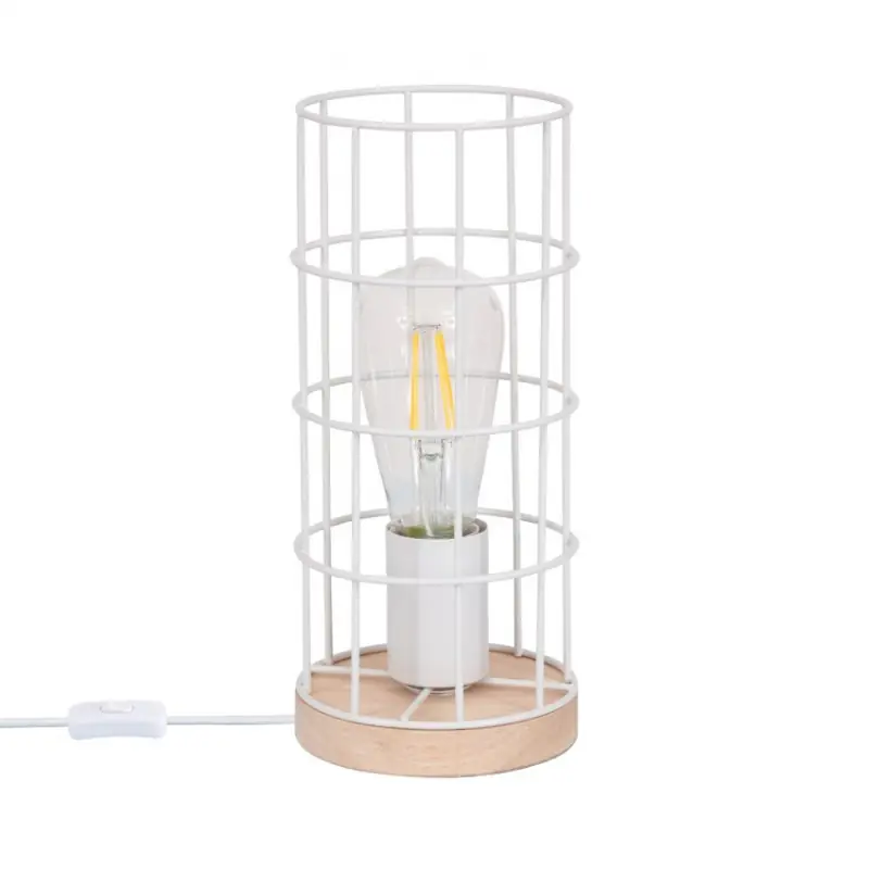 lampe de table bois grille blanche vintage culot e27