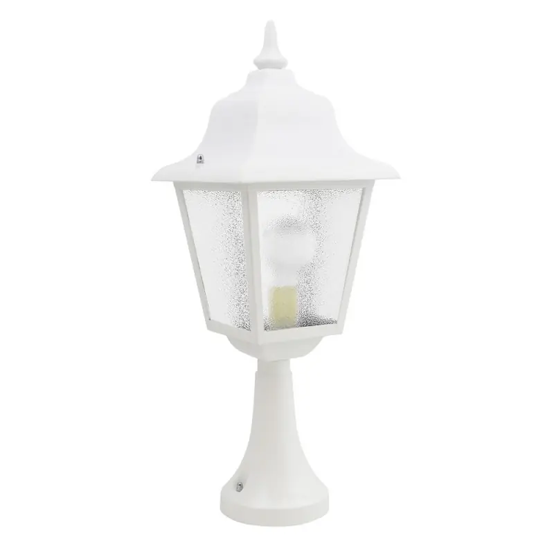Borne ROB IP44 E27 blanc. cri.mat.lanterne verre