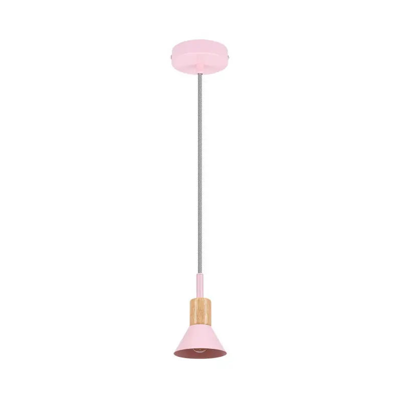 Suspension luminaire suspendu bois et métal rose culot e27