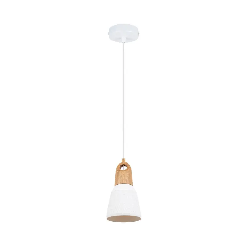 Suspension luminaire suspendu céramique blanche et bois culot e27