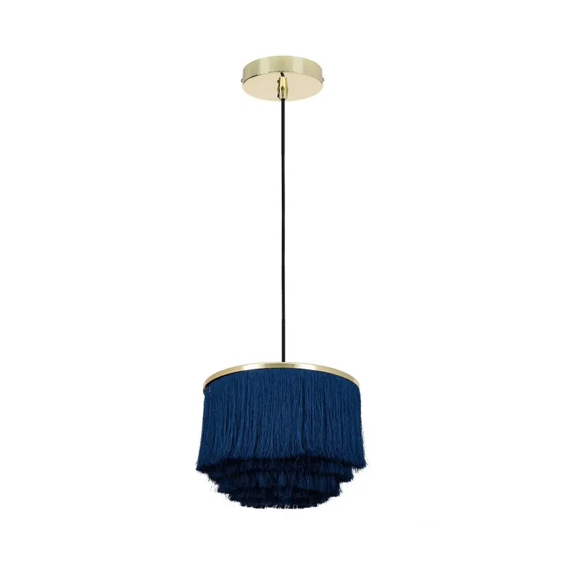Suspension luminaire suspendu culot e27 metal doré et abat jour bleu