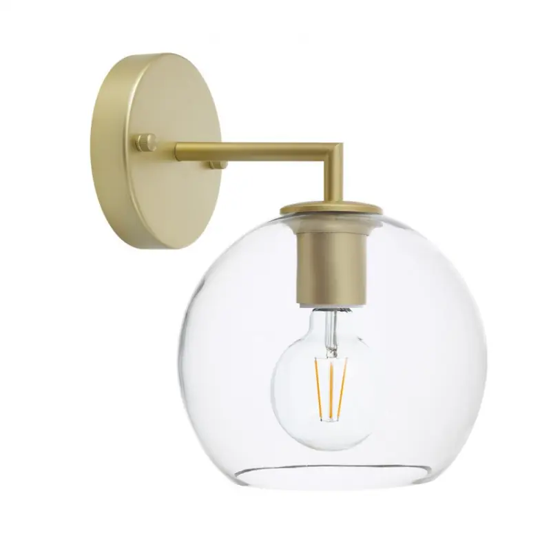 Applique murale luminaire acier doré boule verre clair 26cm culot e27