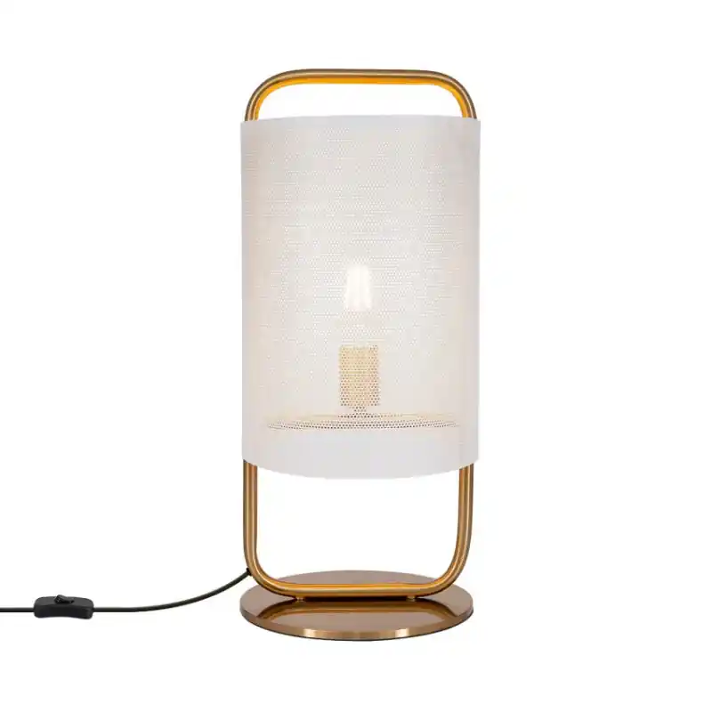 Lampe de table metal doré culot e27 style abat-jour blanc
