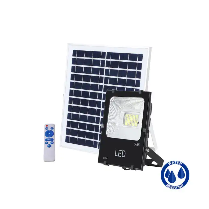 Projecteur led 50w solaire mode crépusculaire temporisé + télécommande