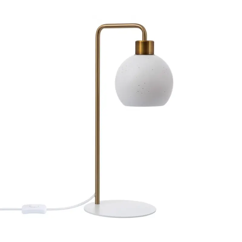 Lampe de table céramique blanche culot e27 pied blanc et bronze
