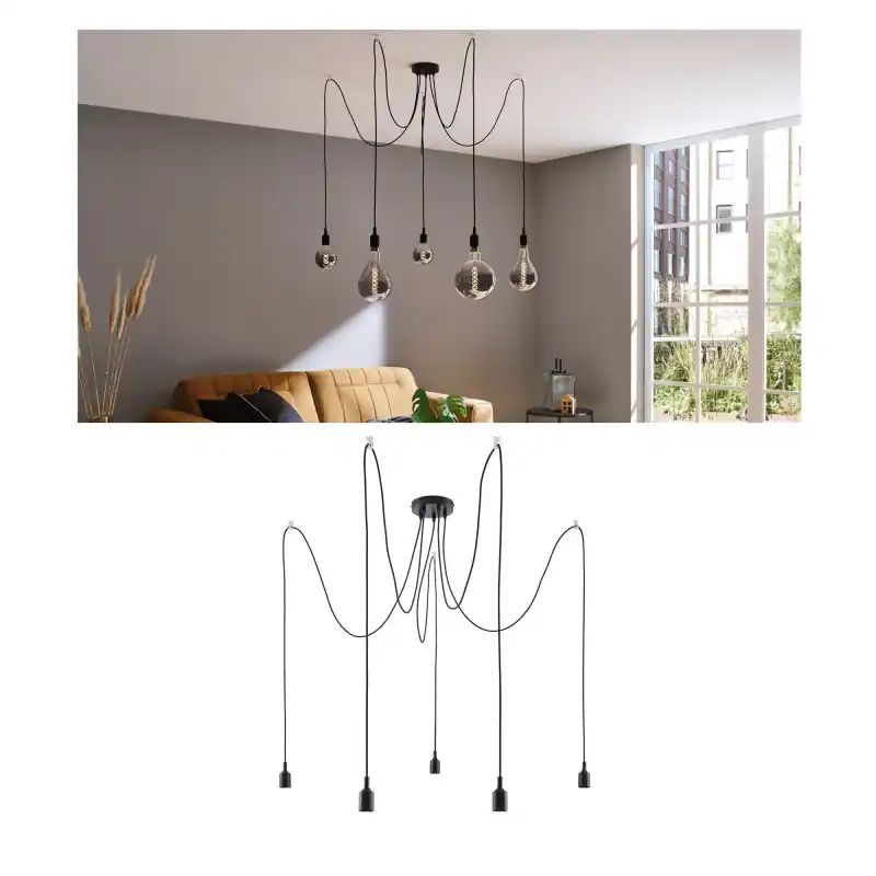 Suspension Ketil Neordic max.5x20W E27 noir 230V silicone/métal