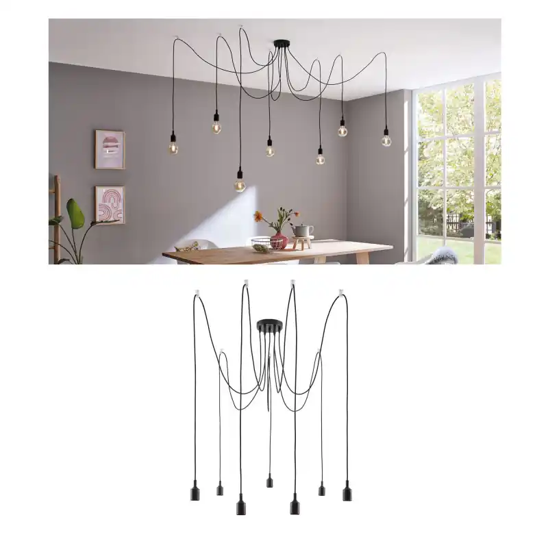 Suspension Ketil Neordic max.7x20W E27 noir 230V silicone/métal