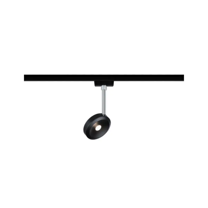 Spot URail Discus 1x5W Noir mat Chrome 230V mét/plas Met/Kst 2700K grad