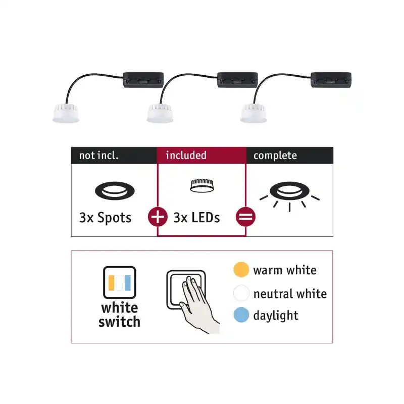 ENC Choose Lot 3 Coin WhiteSwitch LED 3x6,5W 620lm 2700K 51mm synthétique