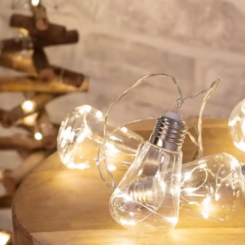 Guirlande 2m a piles ampoule verre décoration de fêtes 3000k
