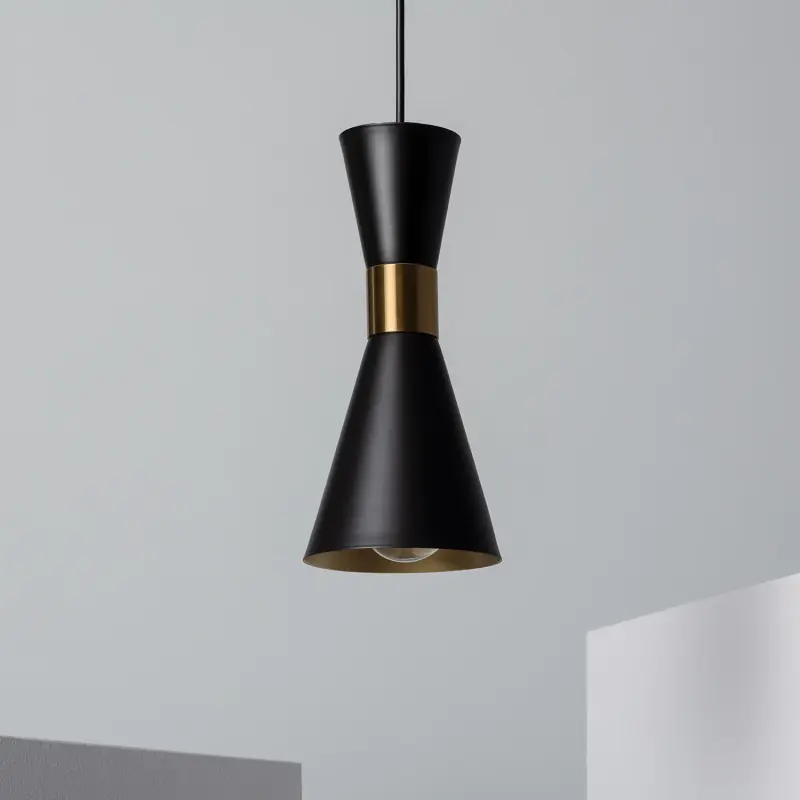 Plafonnier suspension métal noir et doré culot e27
