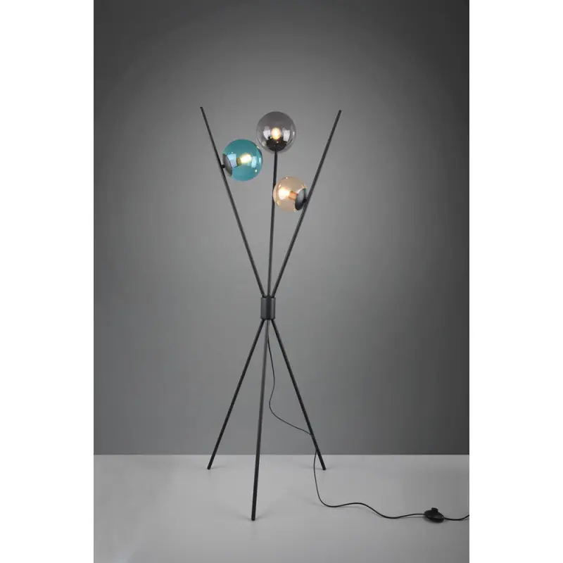 TRIO Lampadaire intérieur noir mat et ambre LANCE