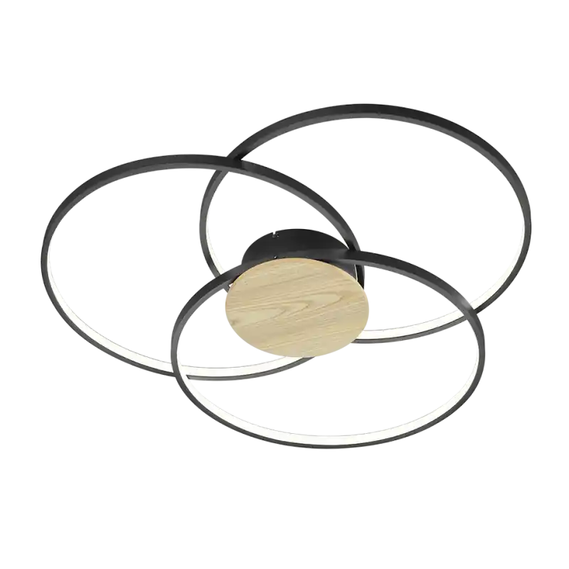 TRIO Plafonnier intérieur noir mat et holz nachbildung SEDONA
