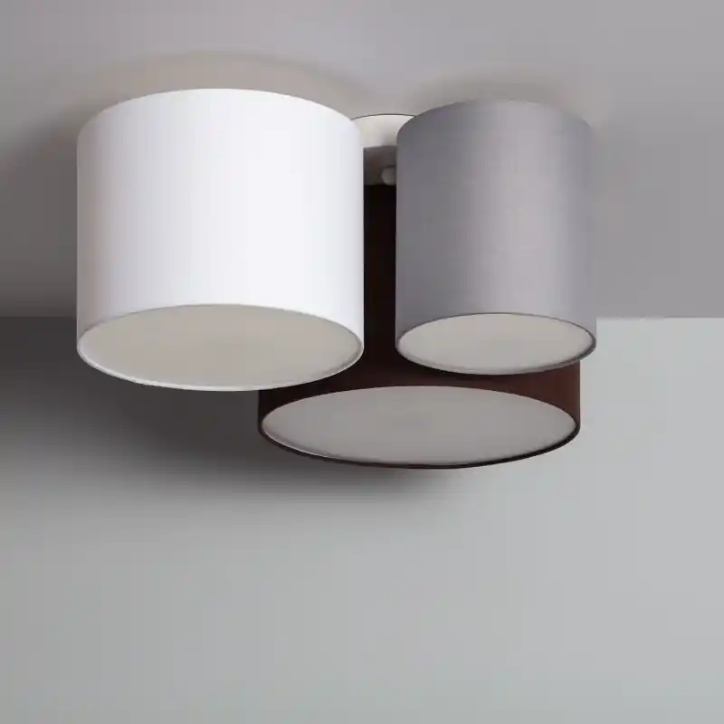 Plafonnier 3 cercles culot e27 gris blanc et marron