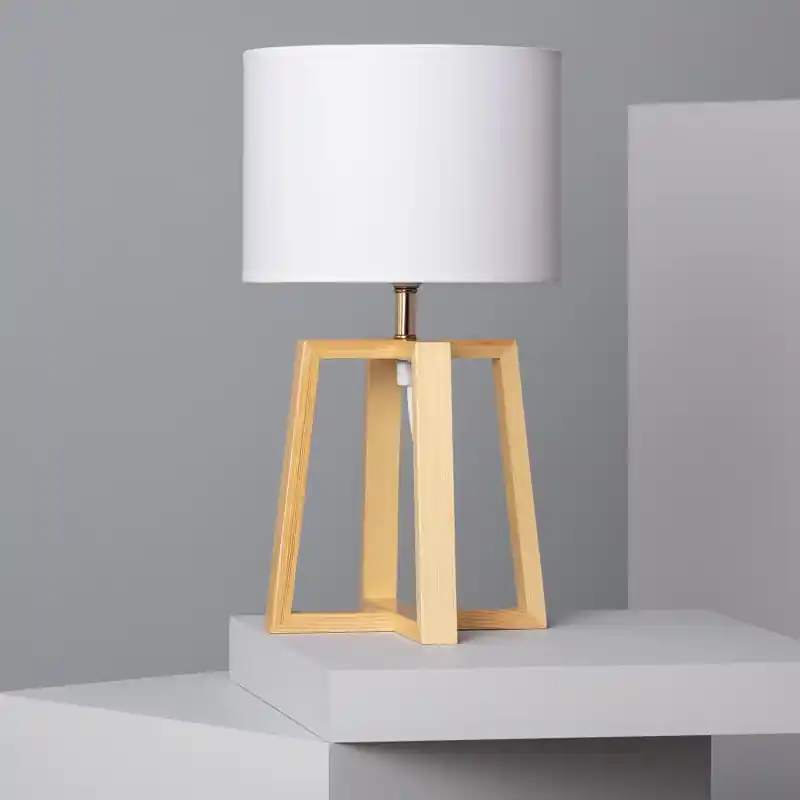 Lampe de table chevet pied bois-culot e27 abat-jour blanc-vert-beige